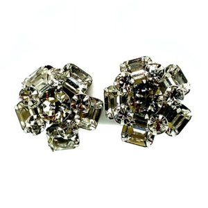 Vintage Clear Foilback Rhinestone Cluster Earrings